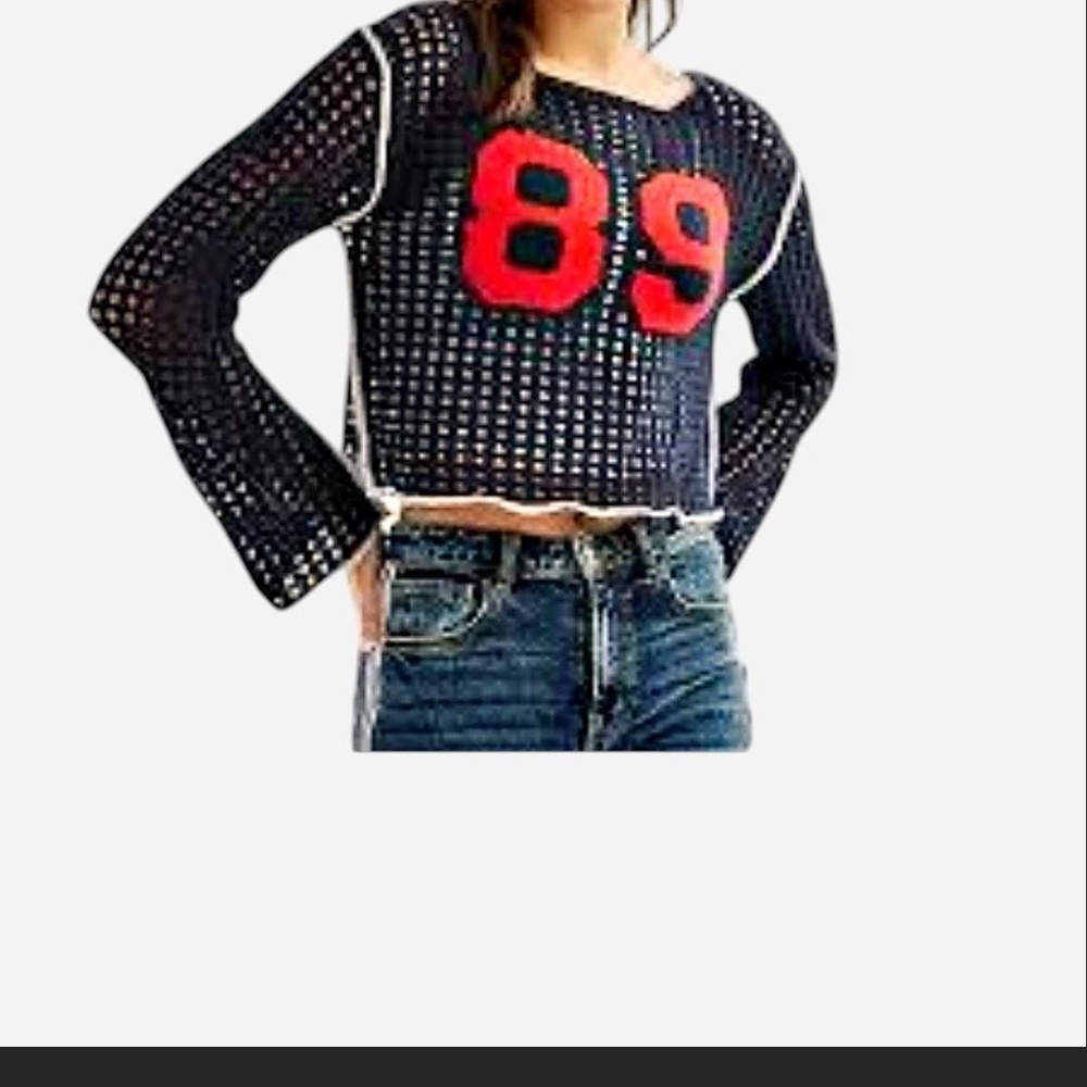 SO Blue Crochet Crop Top with Red Number